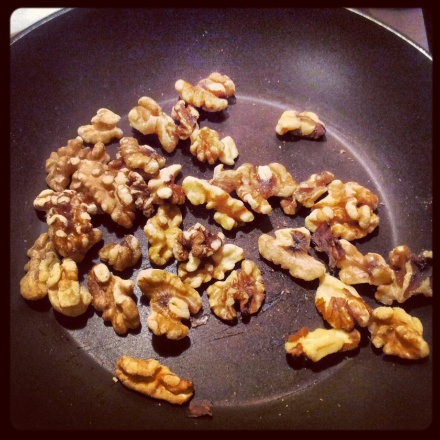 Toasting the walnuts